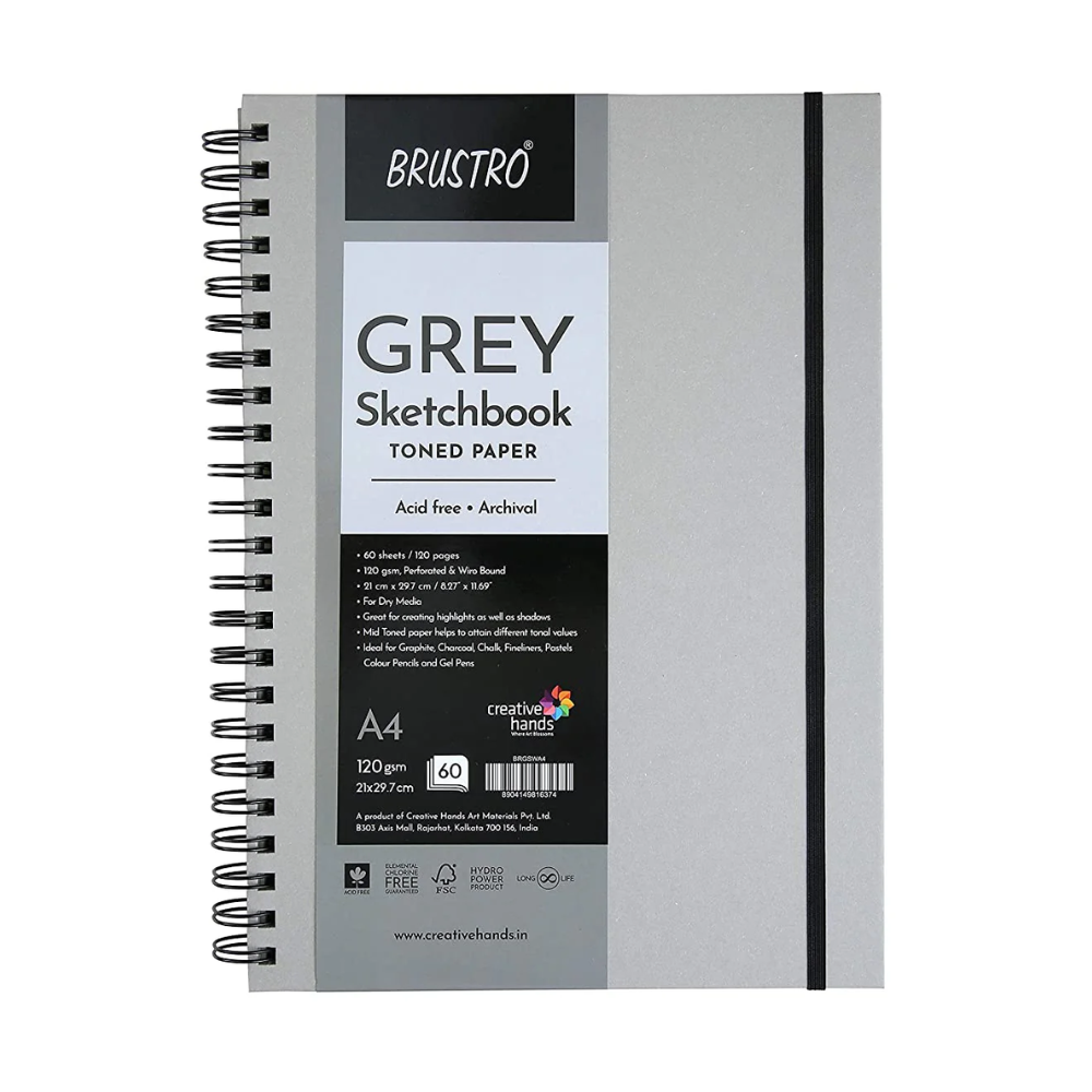 BRUSTRO, Grey Sketch Book - Toned Paper.