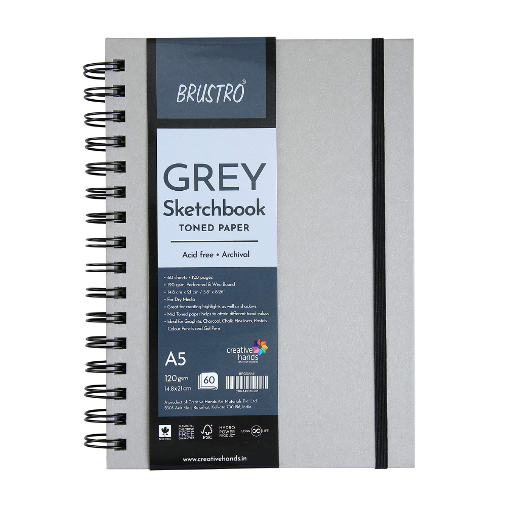 BRUSTRO, Grey Sketch Book - Toned Paper.