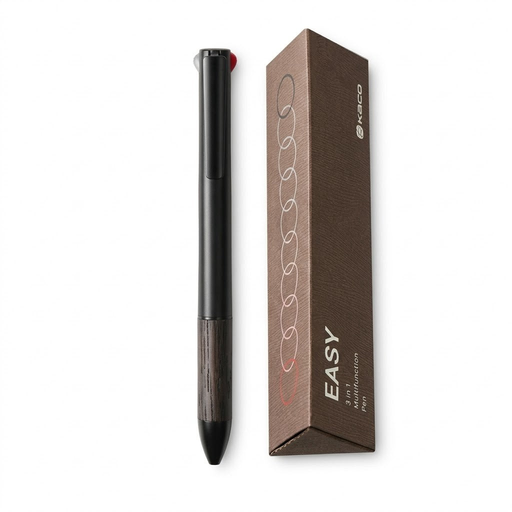 KACO, Multifunction Pen - EASY | 3 in 1 | Black Metal/Wooden | 0.5mm.