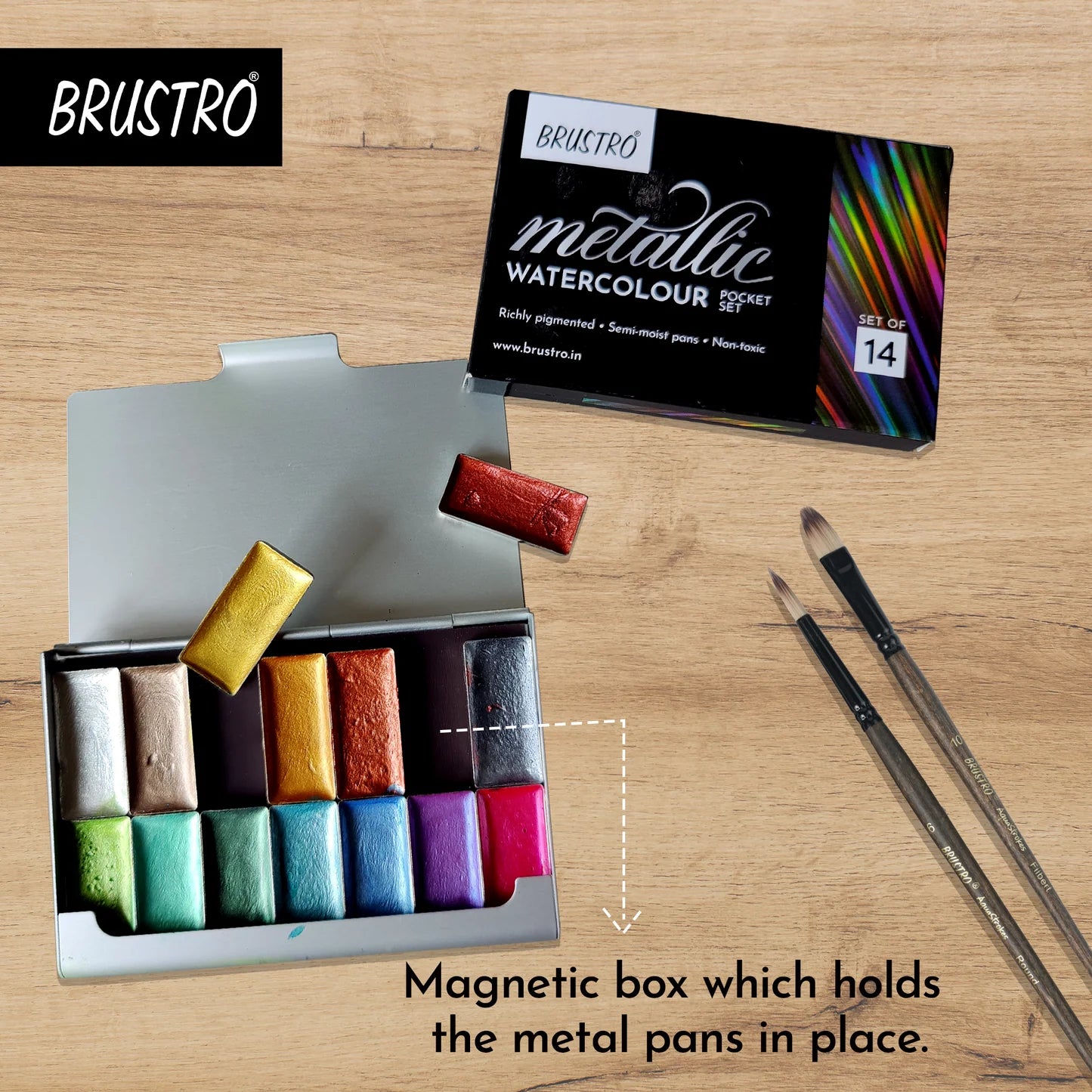 BRUSTRO, Metalic Water colour | Pocket Set | 14shades.