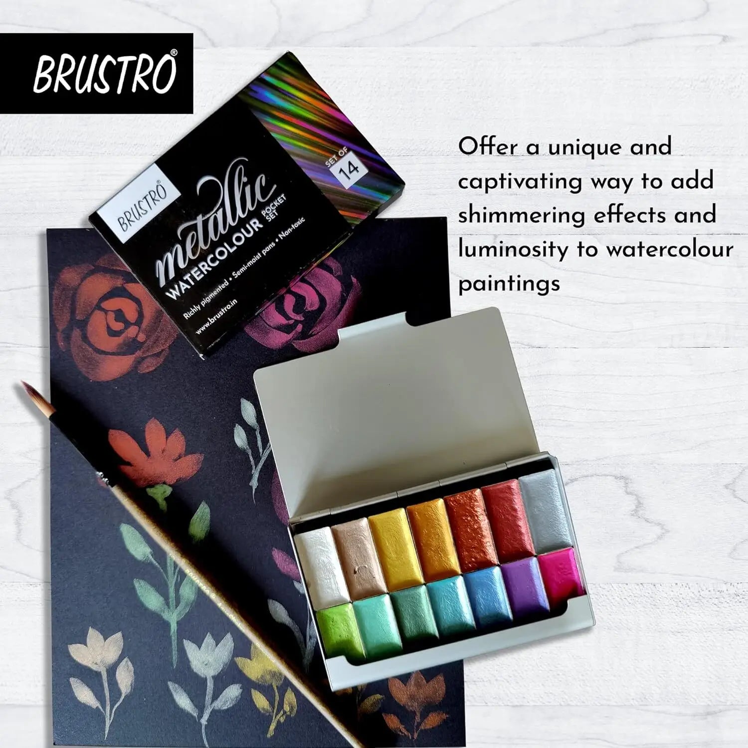 BRUSTRO, Metalic Water colour | Pocket Set | 14shades.