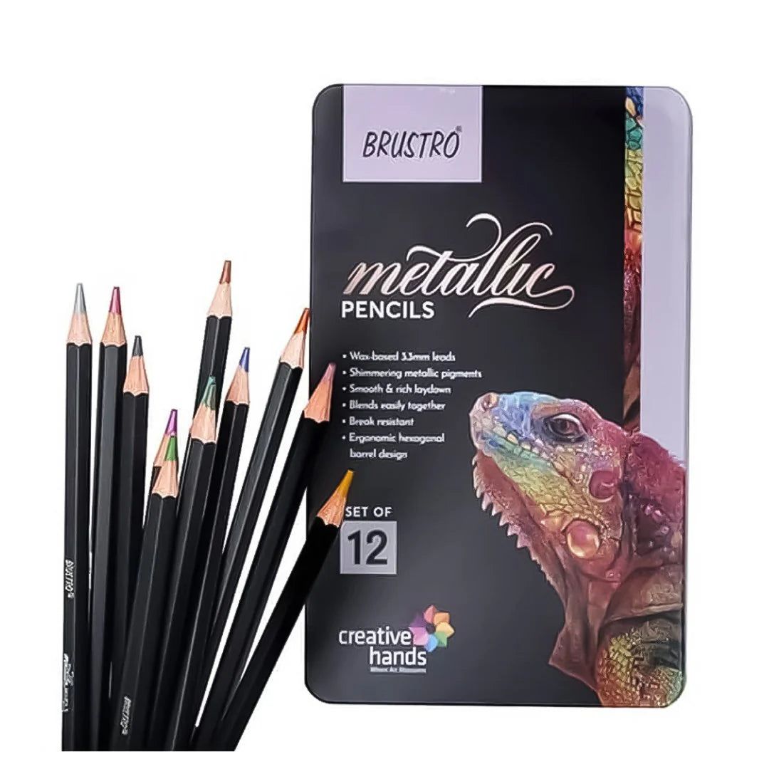 BRUSTRO, Metallic Colour Pencils | Set Of 12.