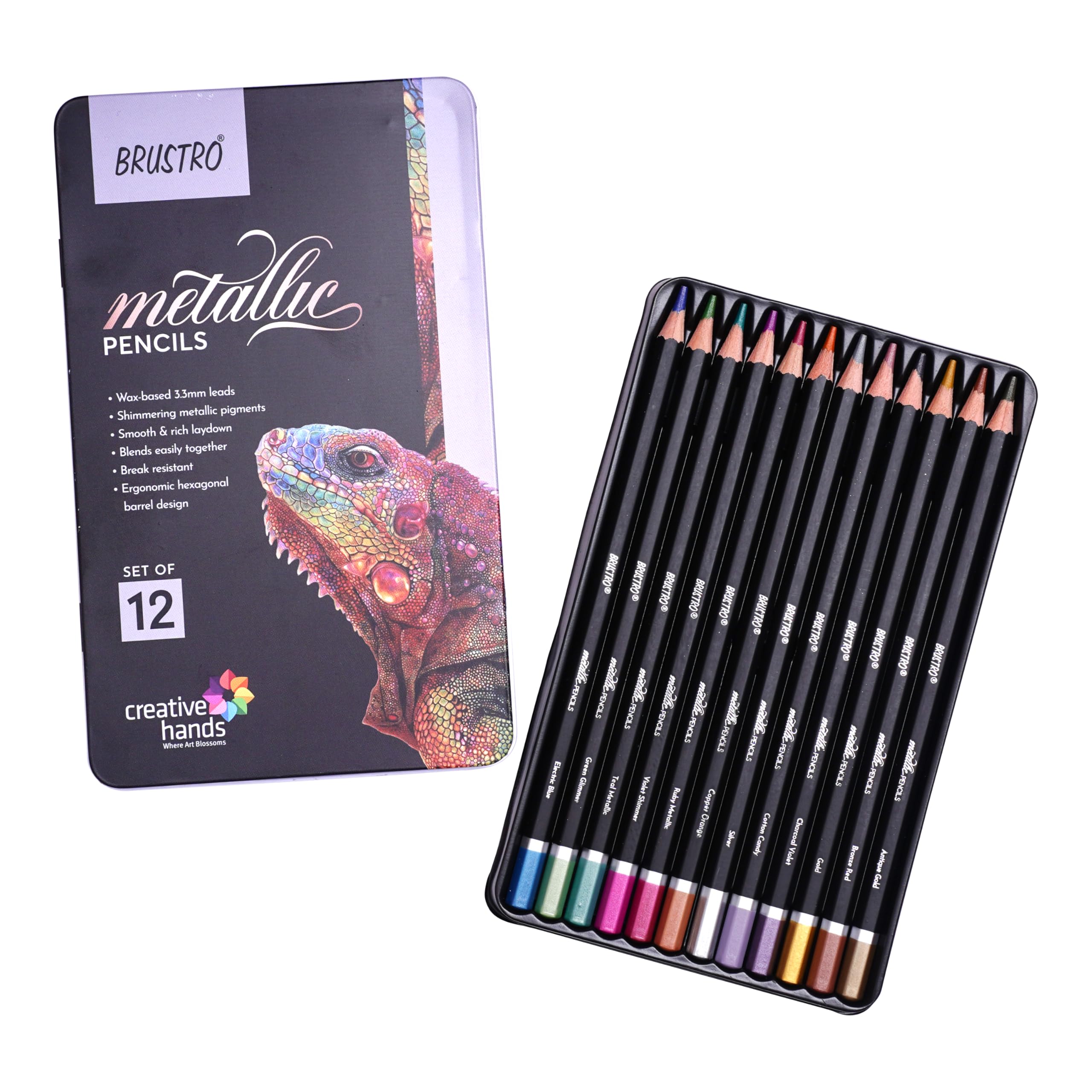 BRUSTRO, Metallic Colour Pencils | Set Of 12.