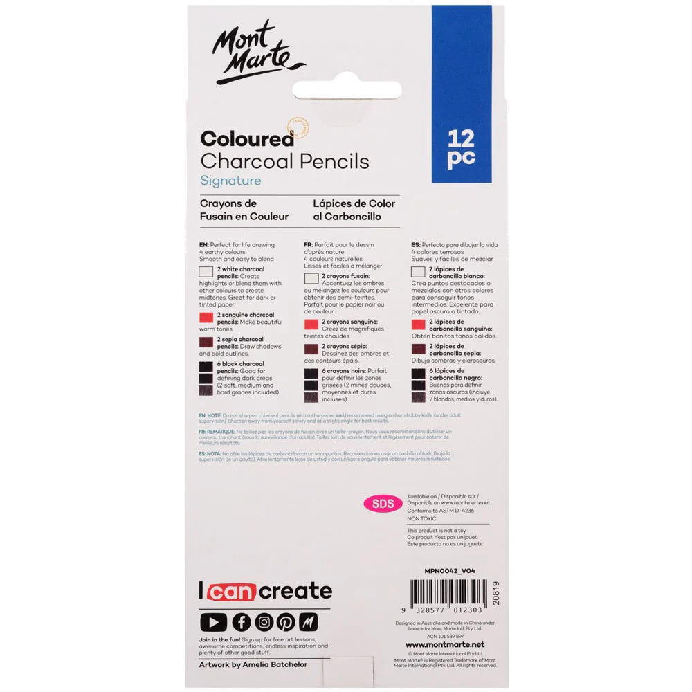 MONT MARTE, Charcoal Pencils - Signature | Coloured | 12pc.