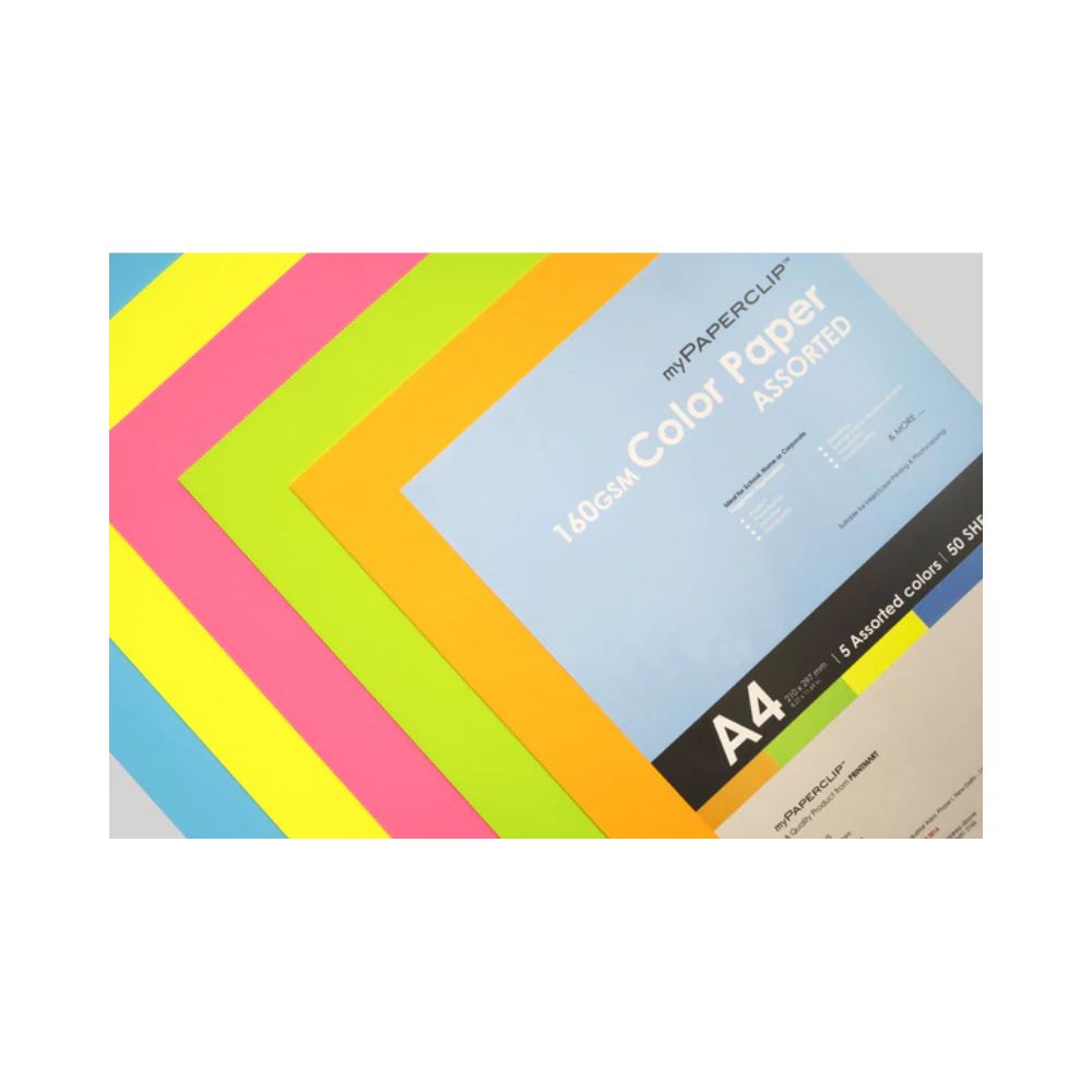 myPAPERCLIP, Colour Paper | A4 Plain | Colours 5 | 50 Sheets | 160gsm ...