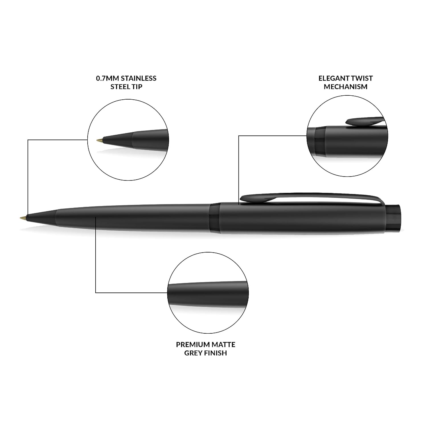 PAPERKRAFT, Ballpoint Pen - Chopin | Matte Grey | Black trim.
