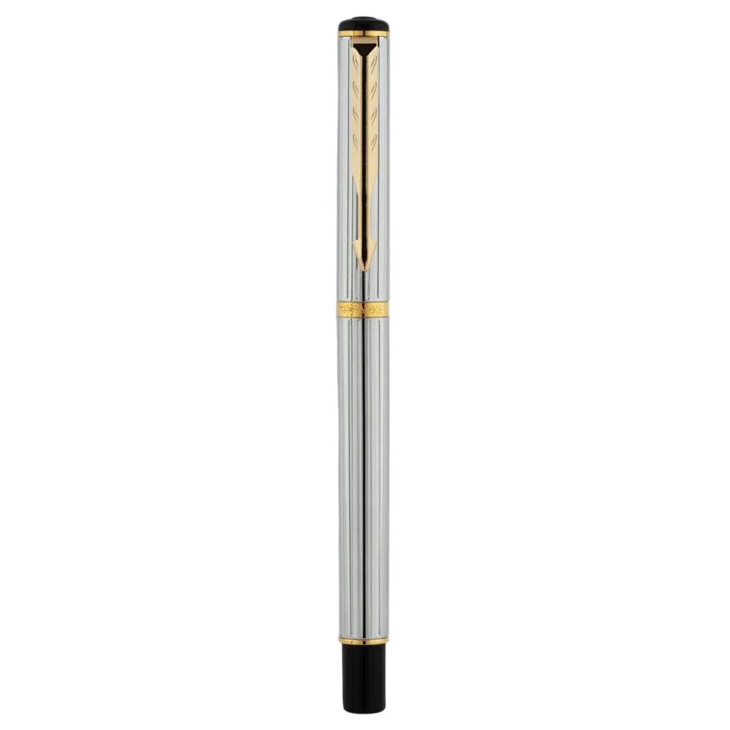 PARKER, Ballpoint Pen - RIALTO | Shiny Chrome | Gold Trim.