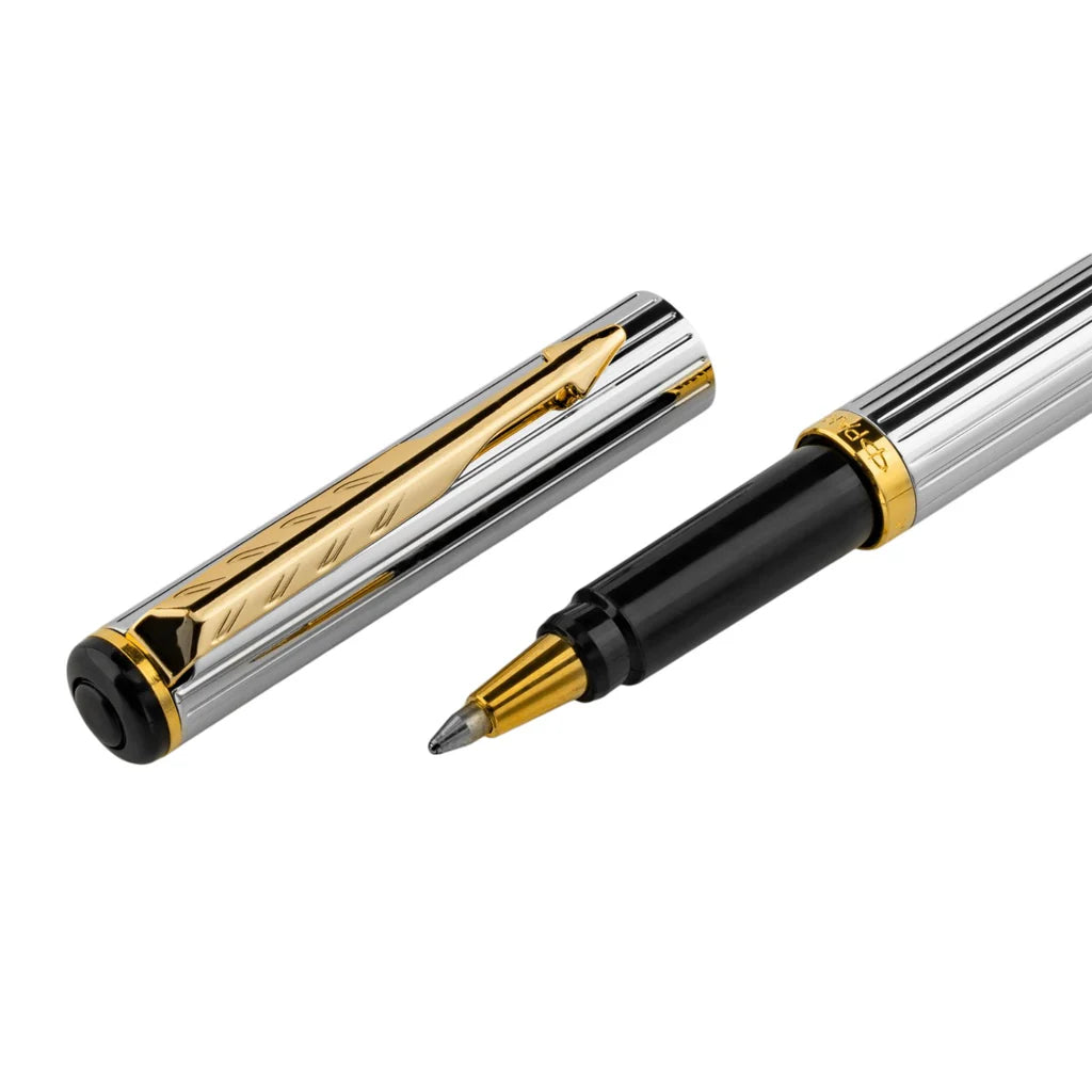 PARKER, Ballpoint Pen - RIALTO | Shiny Chrome | Gold Trim.