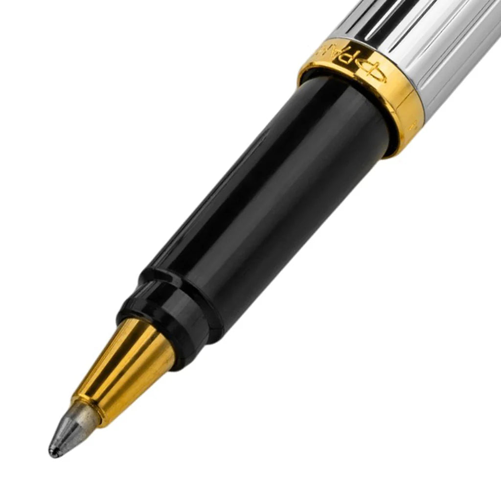 PARKER, Ballpoint Pen - RIALTO | Shiny Chrome | Gold Trim.