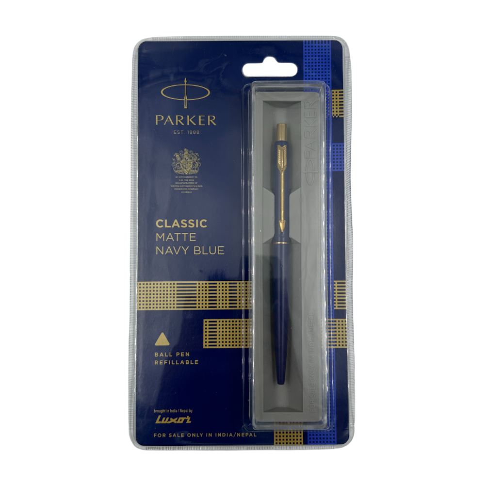 PARKER, Ballpoint Pen - CLASSIC | Matte Navy Blue | Gold Trim.