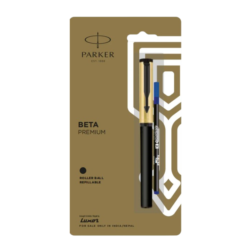 PARKER, Rollerball Pen - BETA Premium | Silver/Gold Finish Cap | Coated Clip.