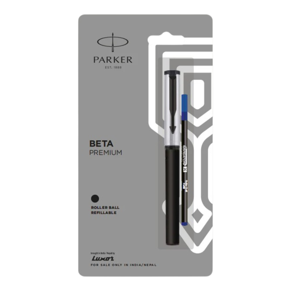 PARKER, Rollerball Pen - BETA Premium | Silver/Gold Finish Cap | Coated Clip.