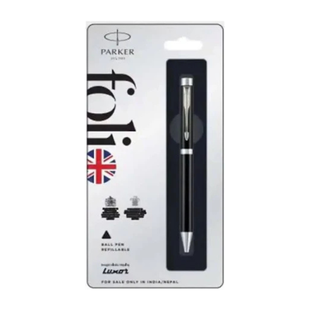 PARKER, Ballpoint Pen - FOLIO | Black | Chrome Trim.