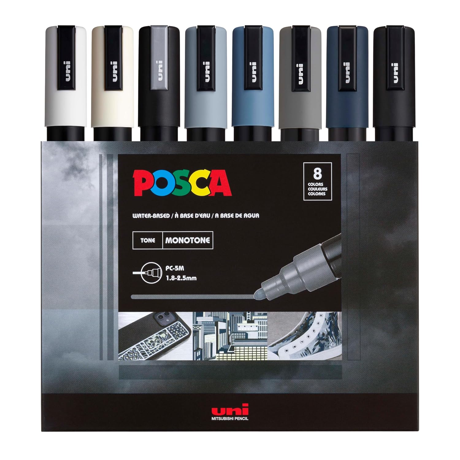 UNI, Paint Marker - POSCA | MONOTONE | Set of 8 | 1.8 ~ 2.5 mm.