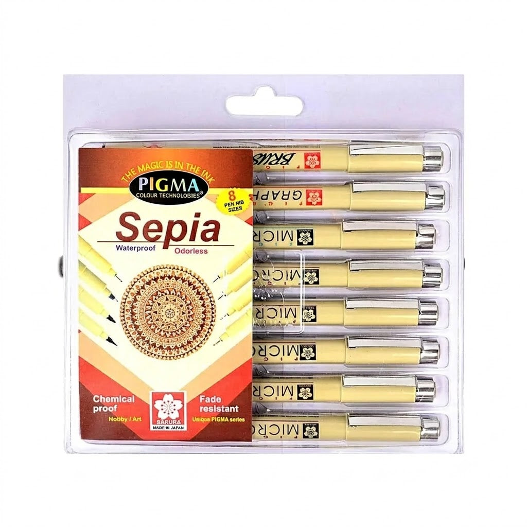 SAKURA, Fineliner Pen - Pigma | Sepia | Set of 8.