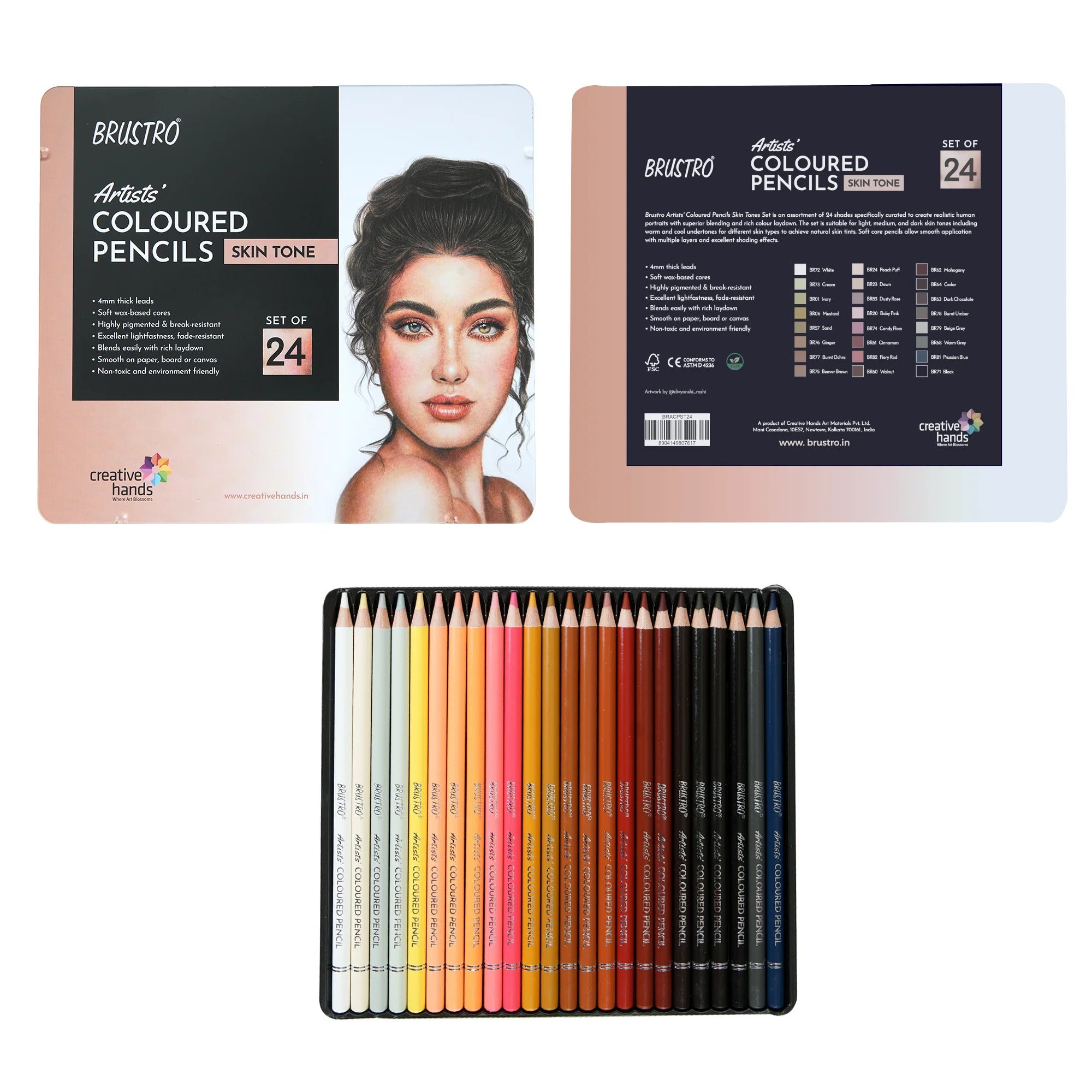BRUSTRO, Coloured Pencils - Artists | Skin Tone | Set Of 24.