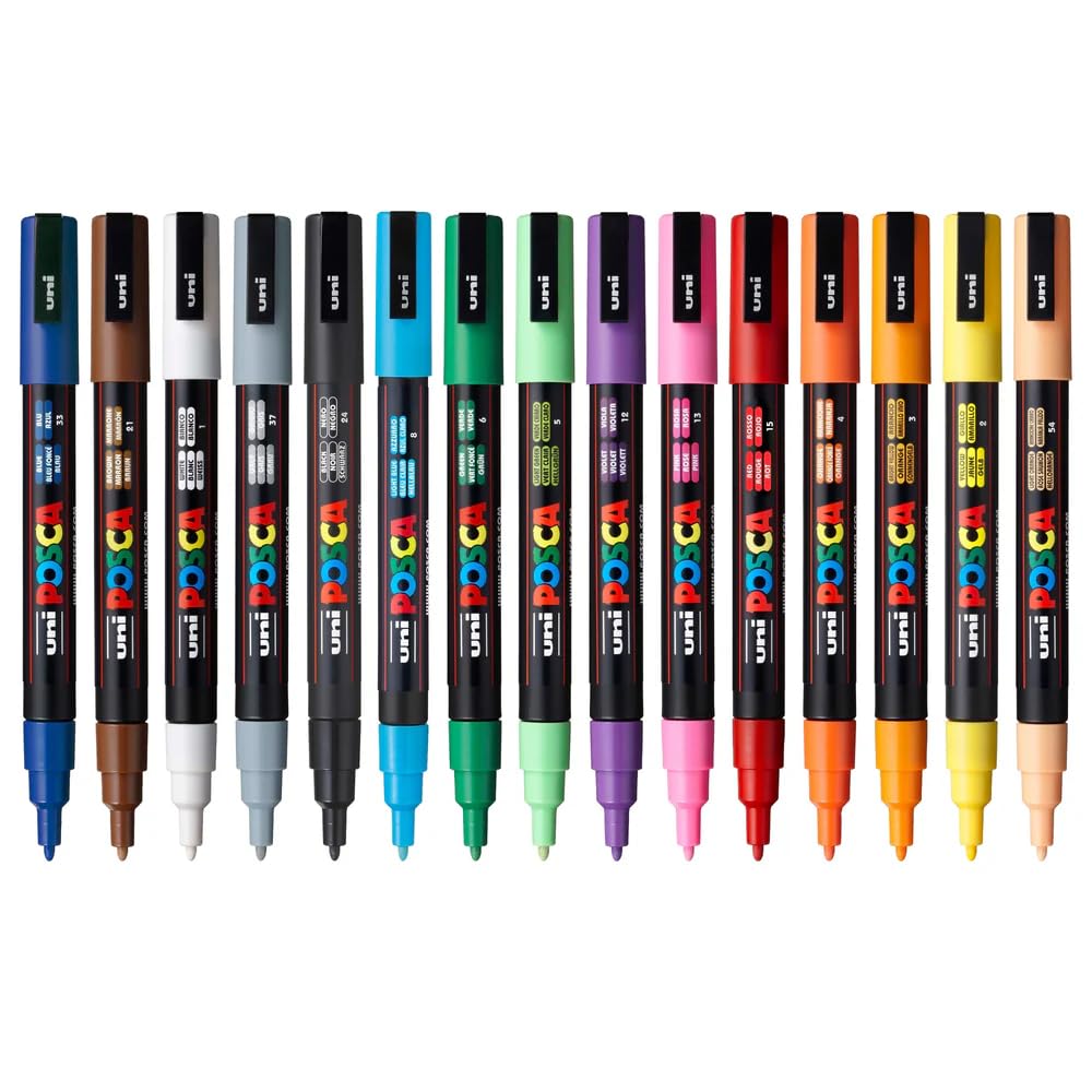 UNI, Paint Marker - POSCA | Set of 16 | 0.9 ~ 1.3 mm.