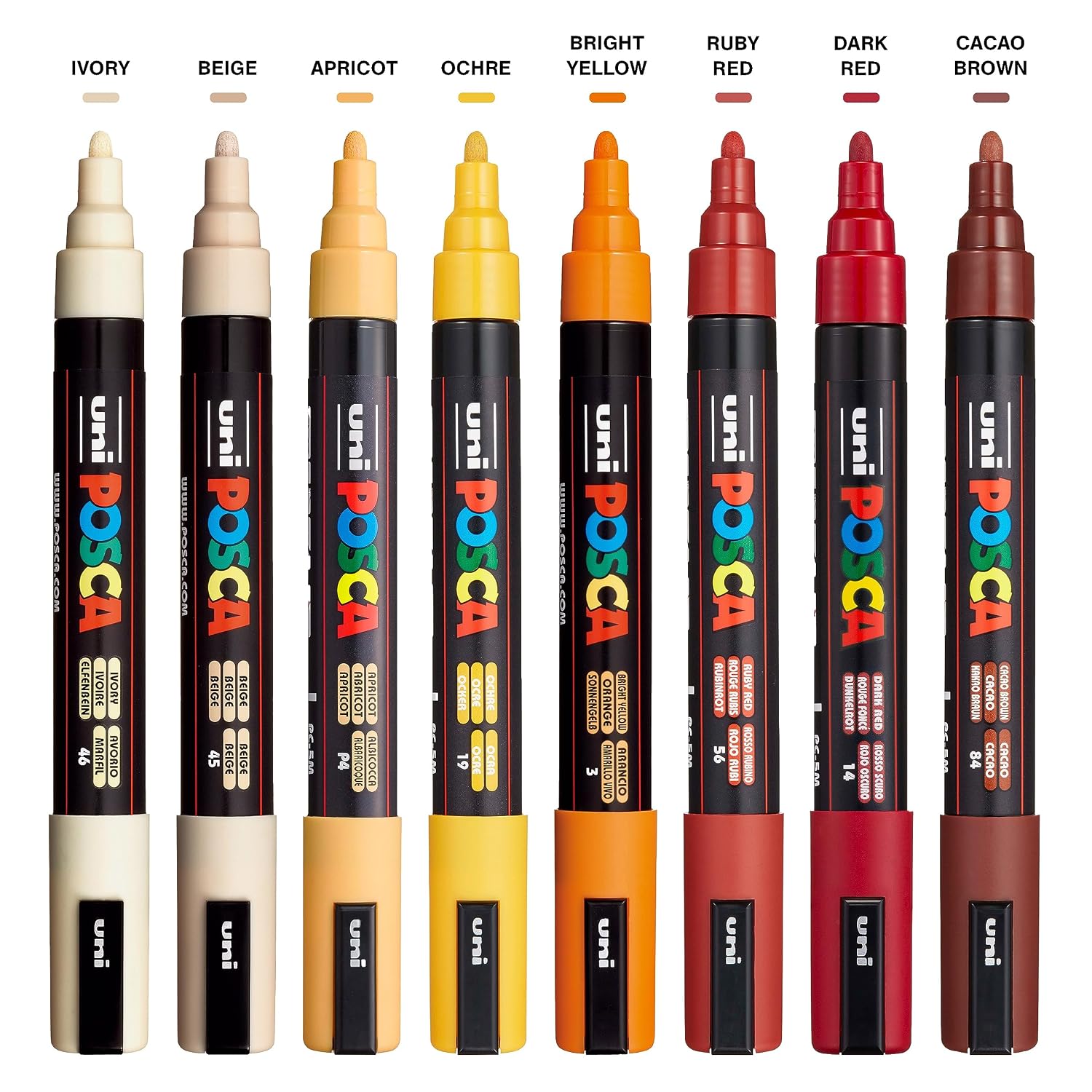 UNI, Paint Marker - POSCA | WARM | Set of 8 | 1.8 ~ 2.5 mm.