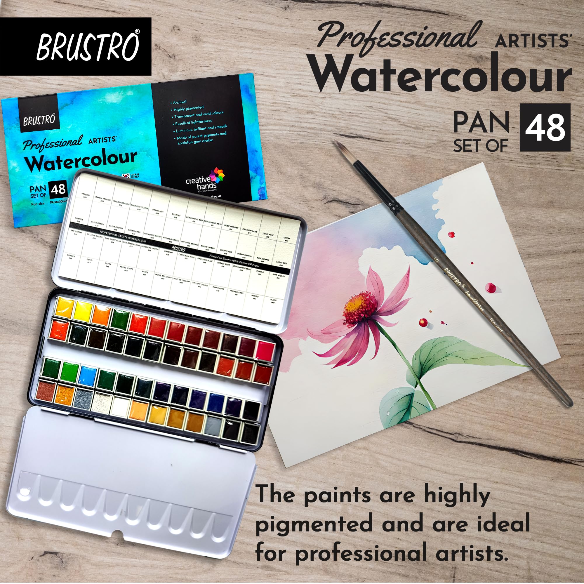 BRUSTRO, Water colour - Professional Artists | Half Pan | 48shades.