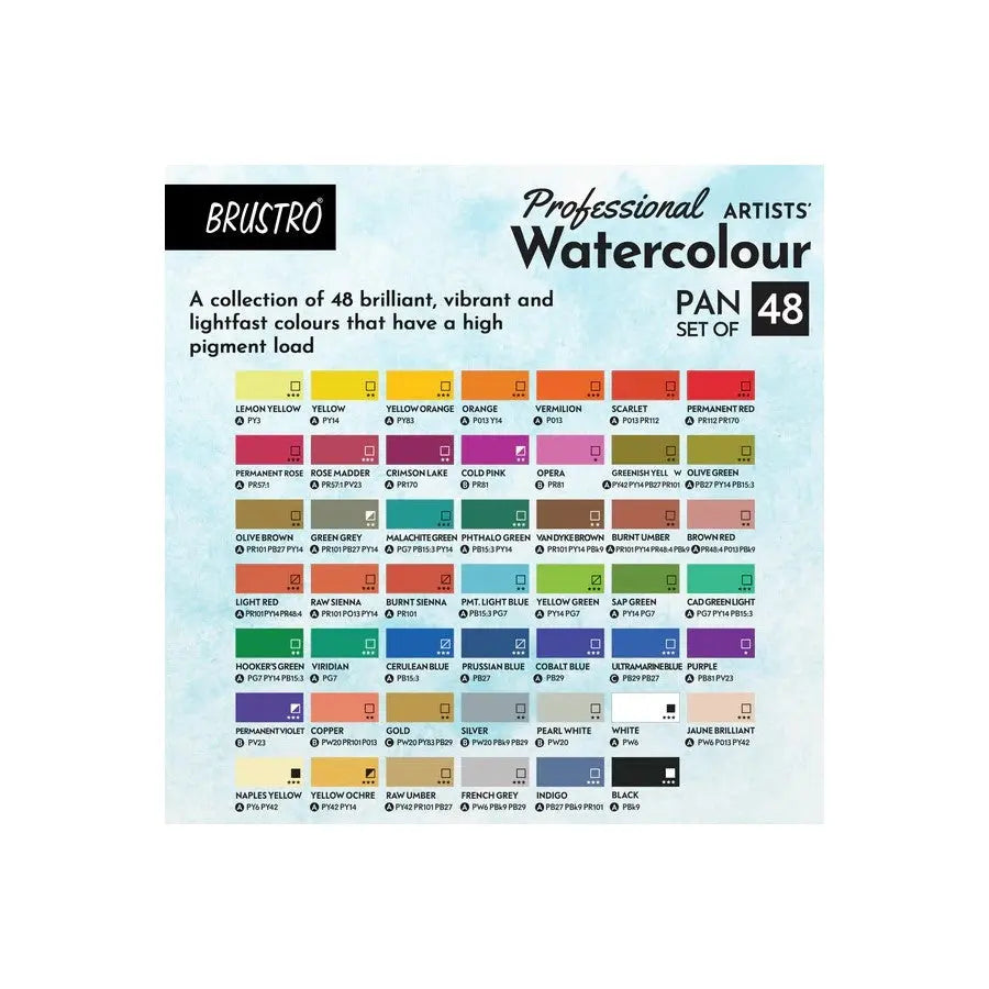 BRUSTRO, Water colour - Professional Artists | Half Pan | 48shades.