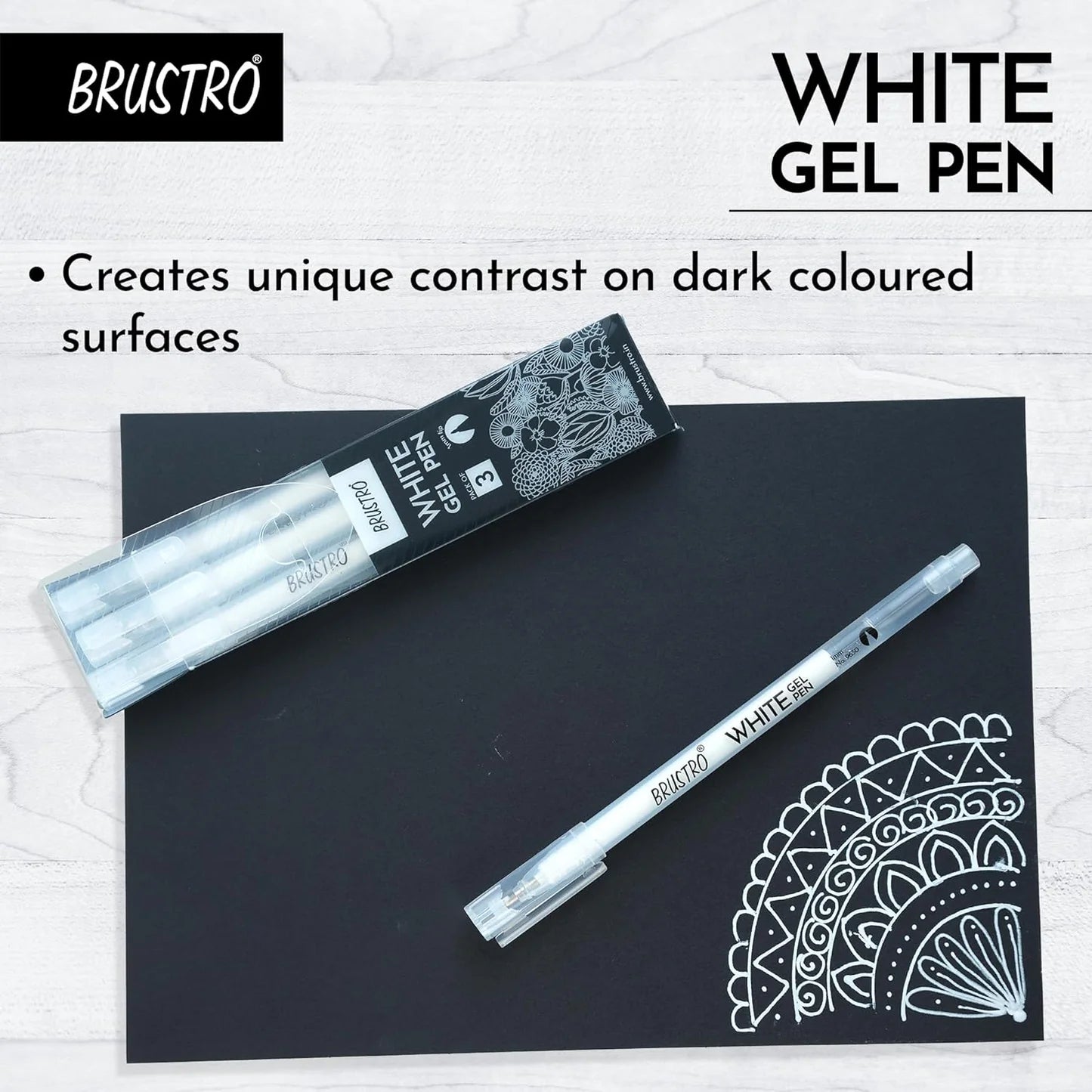 BRUSTRO, White Gel Pen | Set Of 3.
