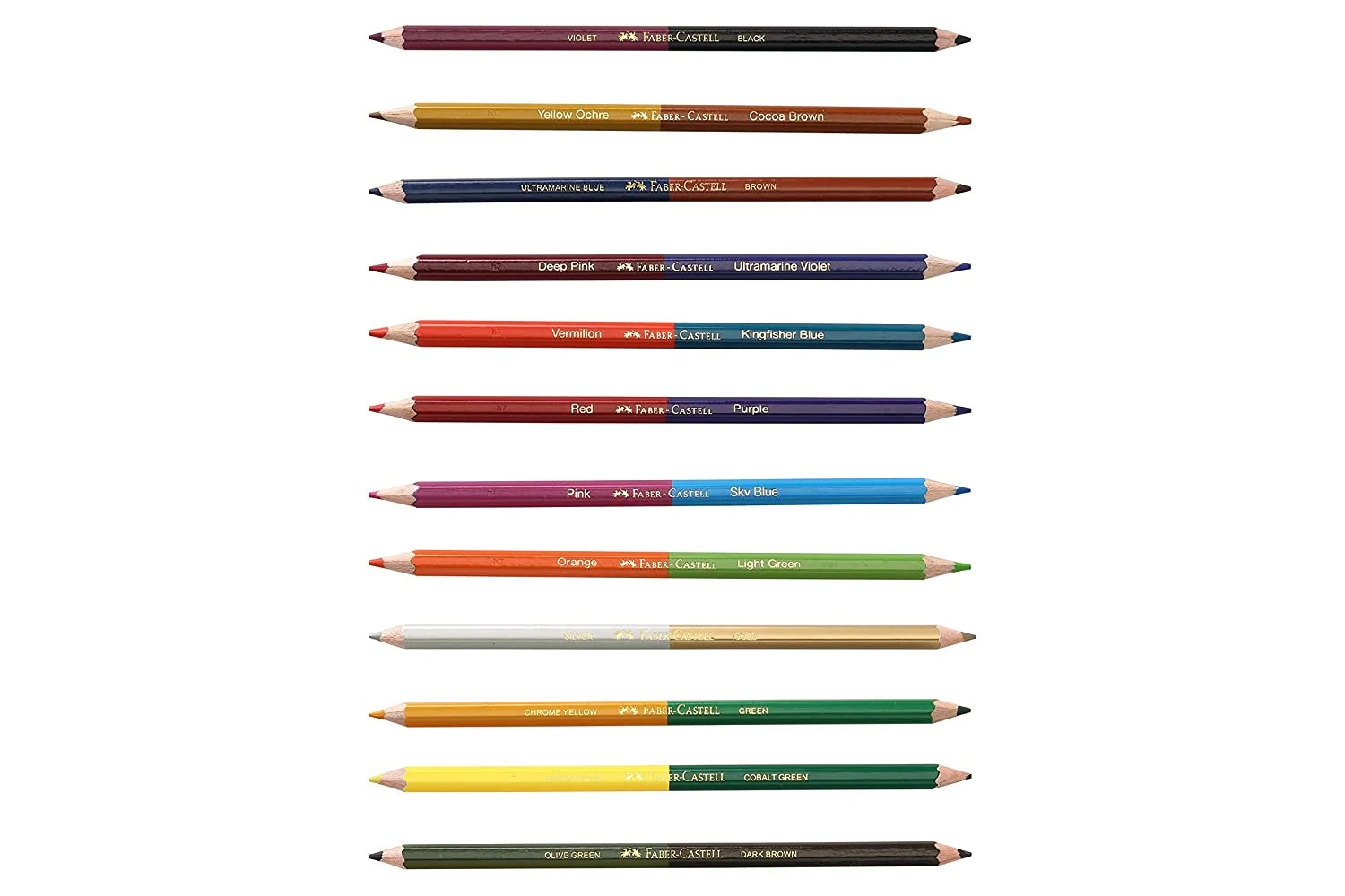 FABER CASTELL, Bi-Colour Pencil | 2 Colours in 1 | Set of 12.